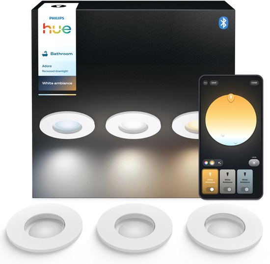 Philips Hue Adore badkamerinbouwspot White Ambiance Wit 3-pack