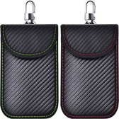 Auto keyless beschermhoes autosleutel - 2 stuks zwarte Faraday-tassen van koolstofvezel - Signaalblokkering voor autosleutels met RFID-bescherming - Voor auto's zonder sleutel - Autobeveiliging - Antidiefstalkoffer (rood en groen)