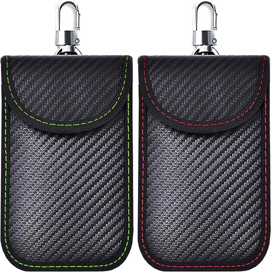 Auto keyless beschermhoes autosleutel - 2 stuks zwarte Faraday-tassen van koolstofvezel - Signaalblokkering voor autosleutels met-bescherming - Voor auto's zonder sleutel - Autobeveiliging - Antidiefstalkoffer (rood en groen)