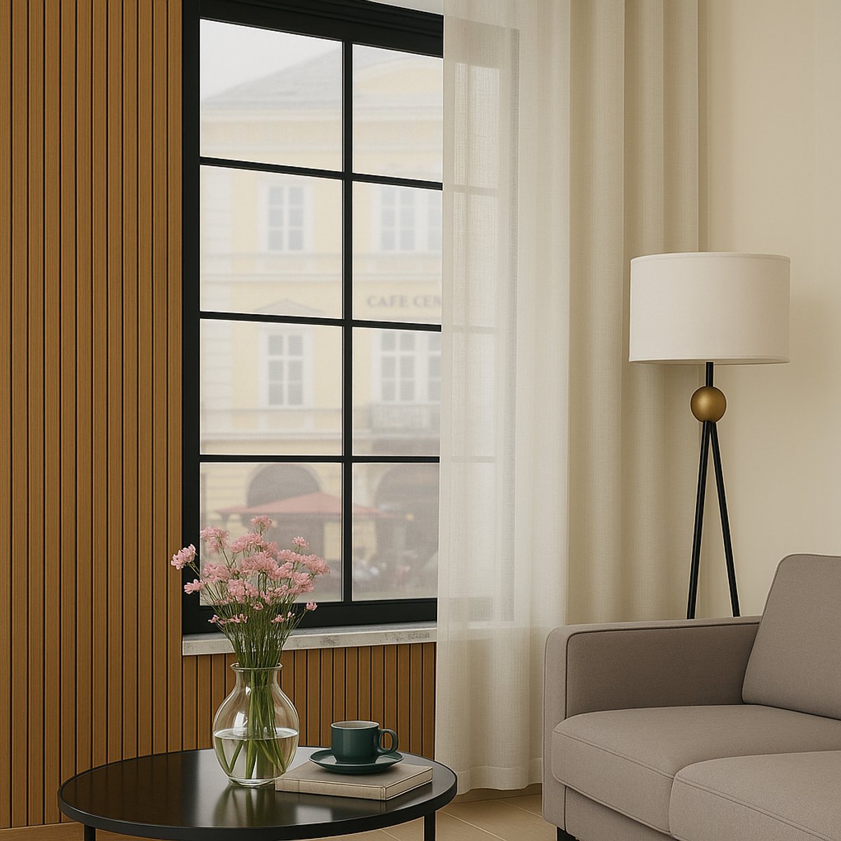 Maroyathome - OLIVIA - Vitrage kant en klaar met haakjes - met plooiband - Off white - Linnen look - 300 x 260 cm - 300 cm breed en 260 cm hoog/lang - inclusief hanglood , schelphaken en embrasse