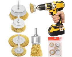 5 Delige Draadborstelset - Boormachine - Wiel en Beker Borstelset - Draadborstelset voor het verwijderen van roest - corrosie en verf