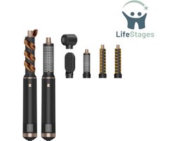 LifeStages - Airwrap - 5-in-1 Multifunctionele Haardrogerborstel - 1000W - Negatieve Ionen - Luchtstyler - Stijltang met 5 Accessoires - 3 Temperaturen - voor Drogen, Gladmaken, Vormgeven Volume