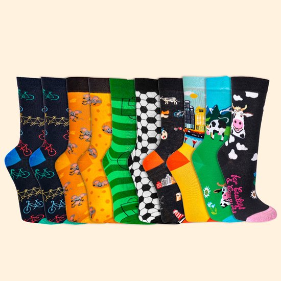 Voordeelbundel Sokken pakket | 10 paar 36-41 | Grappige sokken | Vrolijke sokken | Happy socks printjes | Thema: Nederland