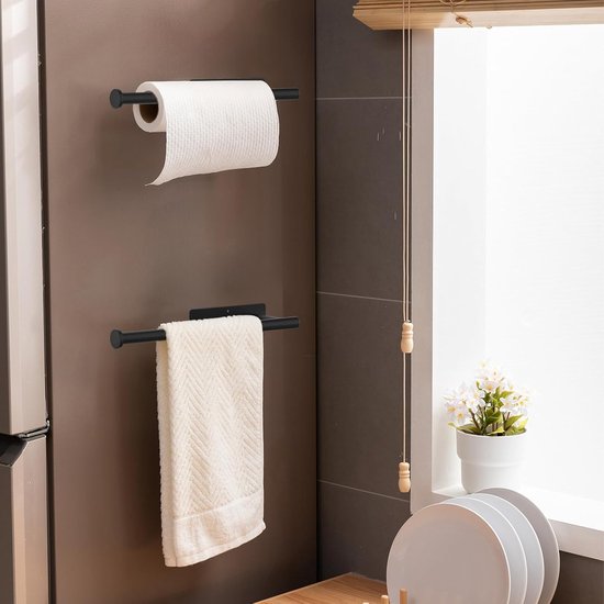 Porte-serviettes Autocollant Inox Brossé 39cm - Sans Perçage Pour Salle De Bain Ou Cuisine