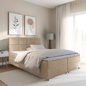 Boxspring met opbergruimte Sam - 140x200 cm - Beige - Inclusief Topper - Bed met Opbergruimte - Opberg boxspring - Bonellvering tot 100 kg