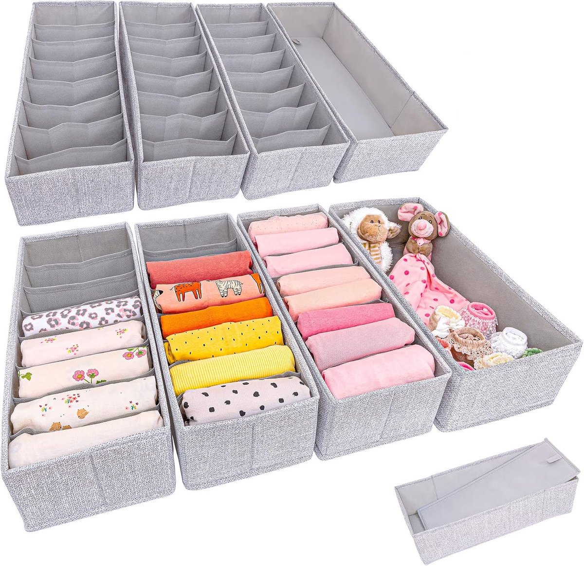 Dubbele organizer voor commode; perfecte pasvorm; stabiele bodem; opbergsysteem voor luierbenodigdheden, kinderkleding, sokken, ondergoed; set van 8