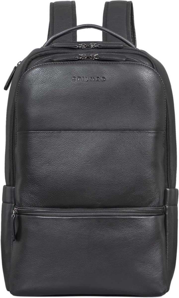 Luxe Leren Rugzak Met Laptopvak - Vintage Zwart - Voor Dames en Heren