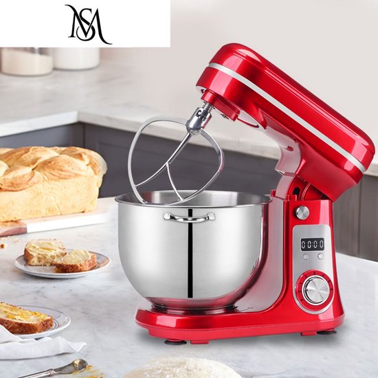 Keukenmixer - Stand Mixer - Deegmixer - Foodprocessor - Elektrische Mixer - 6 Snelheden - 6 Liter RVS Mengkom - Garde - Klopper - Deeghaak - Stil - Krachtig - Met LED-display - BPA-vrij - Antislip - Rood van Royalty Line — afbeelding 5