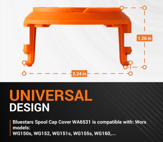 4 stuks - Spoelkappen - Vervangt WORX WA6531 Spoelkappen - Accessoires voor grasmaaiers - Compatibel met Worx grasmaaiermodellen WG150, WG160, WG163 - Vervangende spoelkappen - Spoelkappen — afbeelding 2