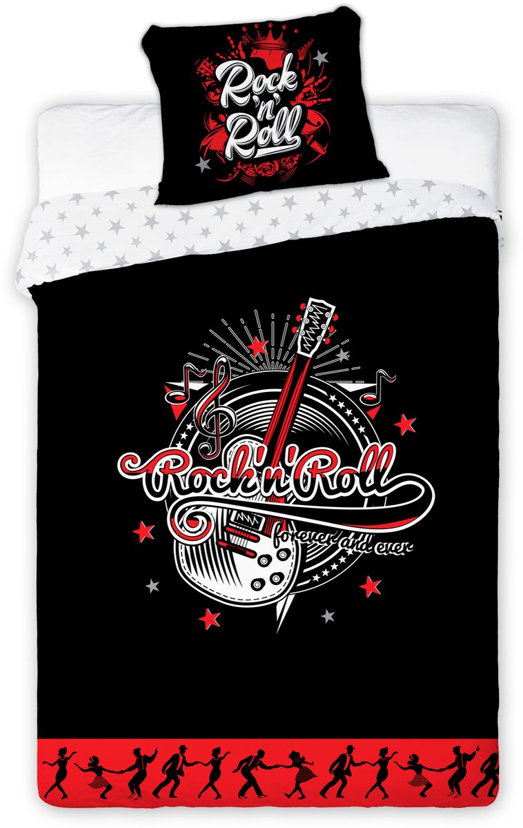 Rock 'n Roll Dekbedovertrek 140x200 Duurzaam Katoen 2in1 GLOW in the Dark