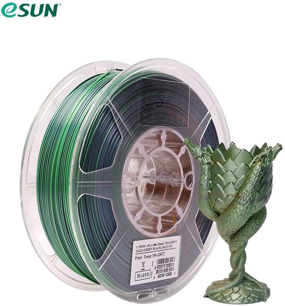eSun ePLA-Silk-Mystic Goud groen zwart / Gold green black 1 kg - 1.75mm - 3D printer filament