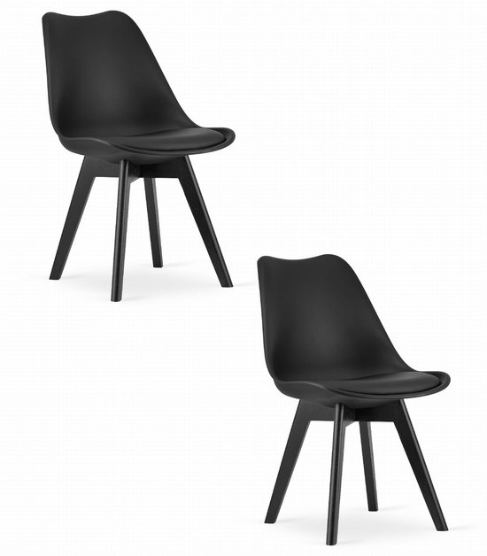 Set de 2 Chaises MARK – Zwart, Pieds en hêtre noir, assise en plastique avec coussin en similicuir, Design épuré, ergonomique, convient pour la Cuisine, la salle à manger, la cantine et l'espace de travail, charge max. 120 kg