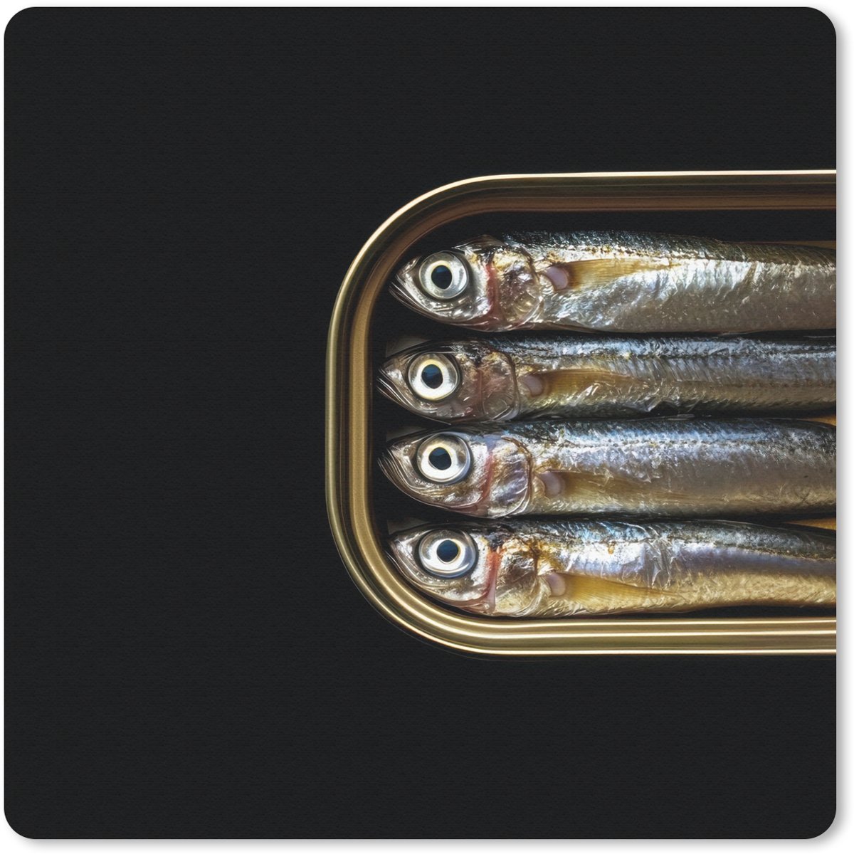 Muismat 20x20 cm - Mousepad Sardines - Blik - Zwart - Vissen - Muismatten