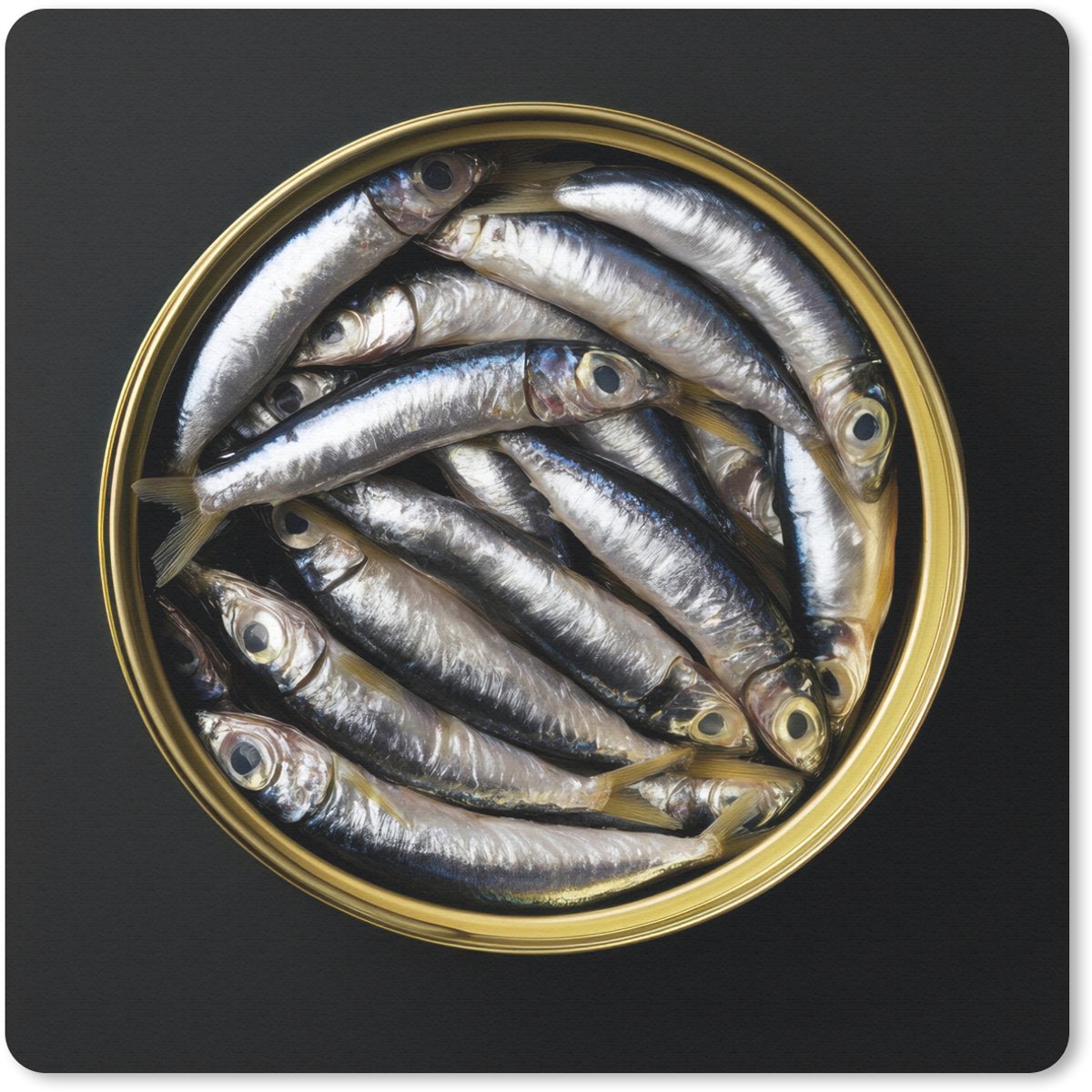 Muismat 30x30 cm - Mousepad Sardines - Vissen - Rond - Zwart - Muismatten