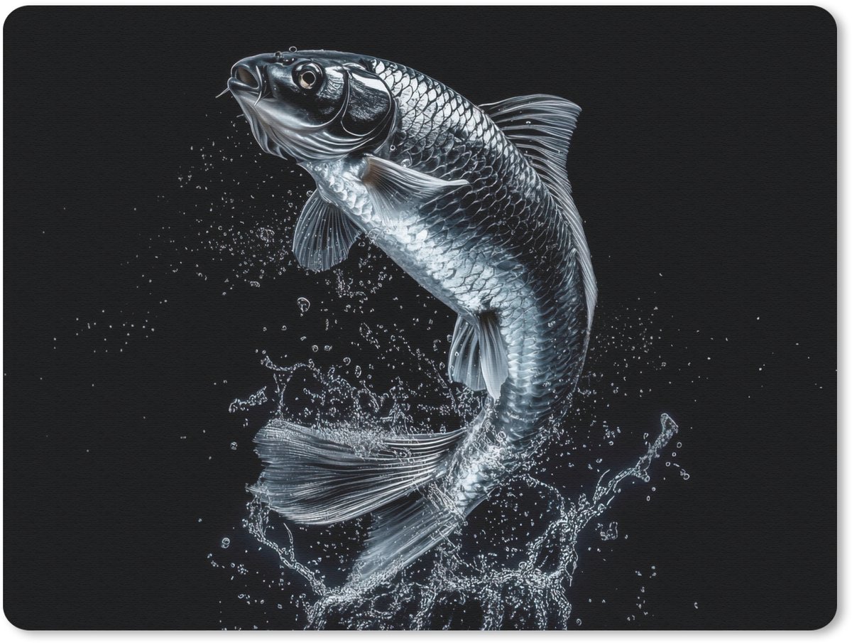 Muismat 23x19 cm - Mousepad Vis - Koi - Zwart - Water - Muismatten