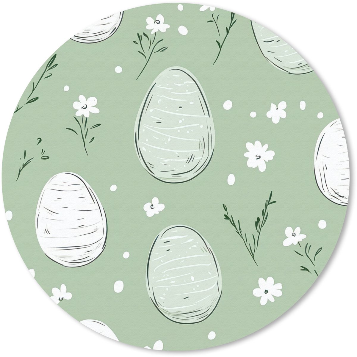 Muismat rond 50x50 cm - Mousepad Groen - Eieren - Patroon - Ronde muismatten