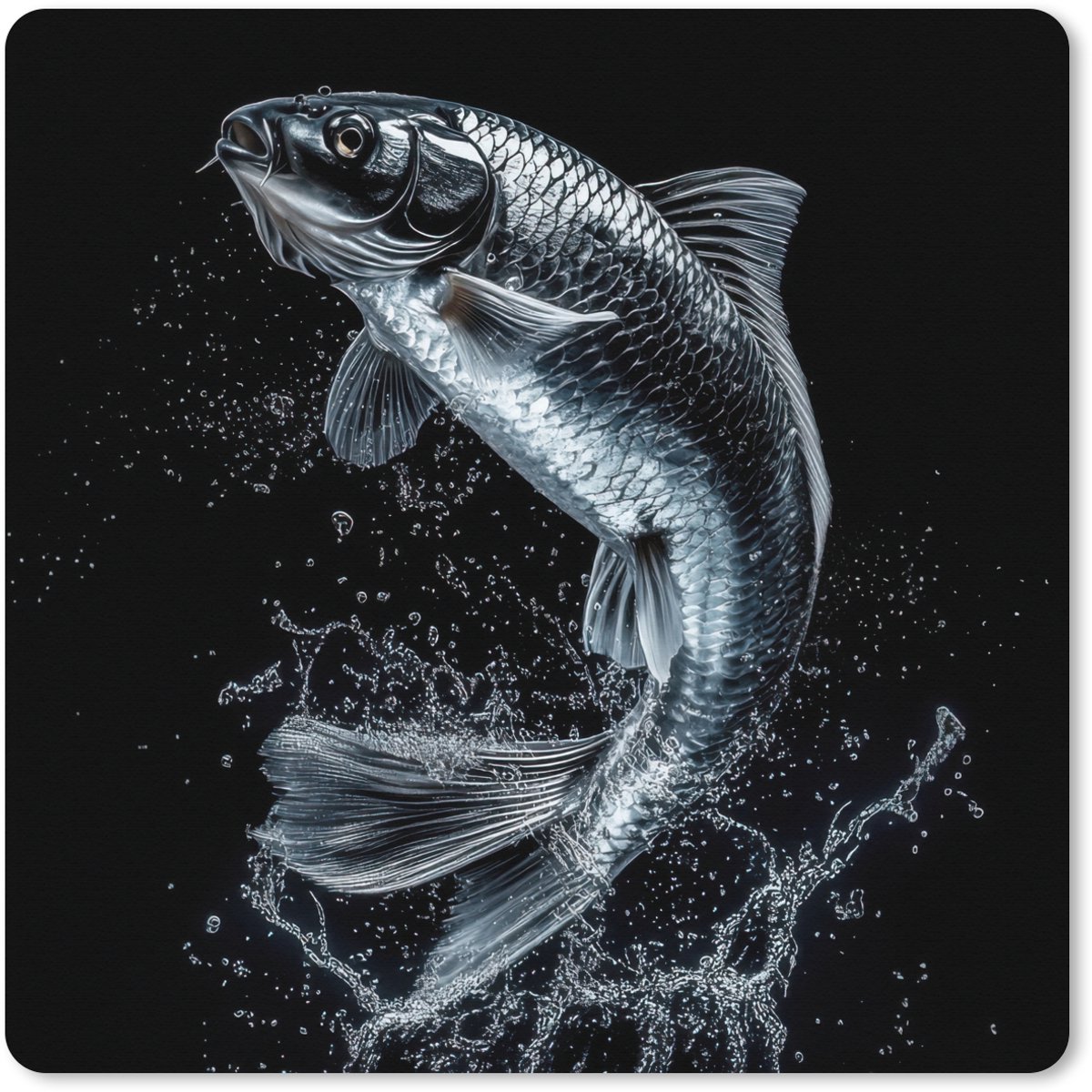 Muismat XXL 80x80 cm - Bureau onderlegger - Bureau mat Vis - Koi - Zwart - Water - Bureaumat - Gaming mousepad xl - Bureaulegger groot - Computer deskmat