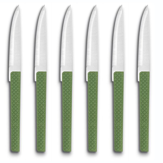 Foto: Comas steakmes green willow set van 6 vleesmes met getextureerd handvat roestvrij staal abs groen 22 6 cm 3112