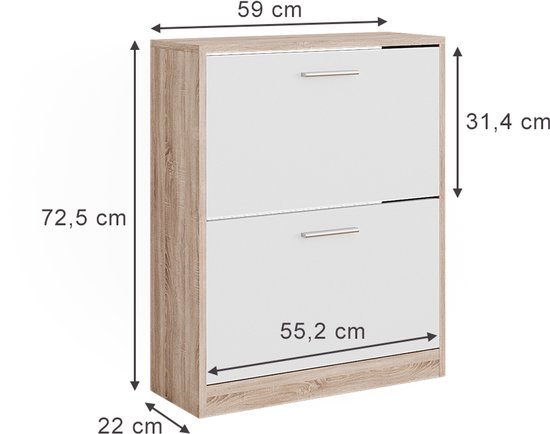 Meuble à chaussures Vicco Gizmo – 59 x 72,5 cm 2 compartiments Wit/Sonoma 2 compartiments