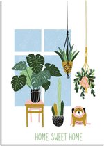 DesignClaud Home Sweet Home - Botanische poster A4 + Fotolijst wit