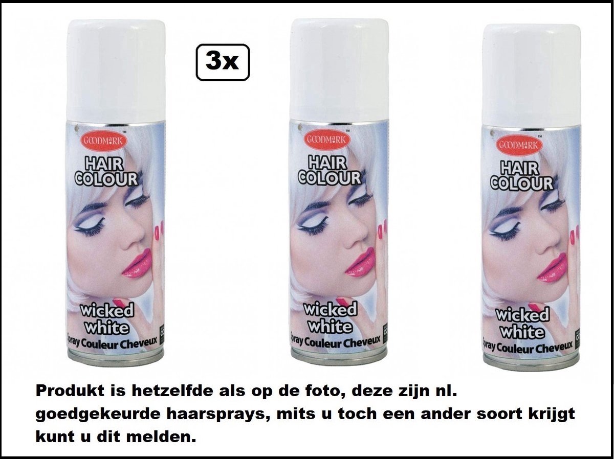 3x Haarspray wit 125 ml - Carnaval Festival thema feest carnaval haar kleurspray party