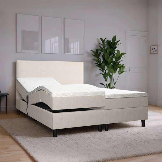 Elektrische Boxspring Simpel - 160x200 - Beige - Pocketvering - Stof ...
