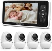 Lovinoo Babyfoon - Babyfoon met 4 Camera's – Baby Monitor - Hondencamera - Huisdiercamera - Op Afstand Bestuurbaar - Temperatuursensor - Uitbreidbaar Tot 4 Camera's - Terugspreekfunctie - Video & Audio – Baby Camera - 5.0 Inch Scherm