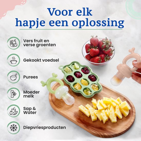 Bangosa - Sucette fruitée Bébé avec bac à glaçons - Sachet à grignoter avec anneau de dentition - Boîtes de conservation pour aliments pour bébé - Sucette en silicone - Lot de 2