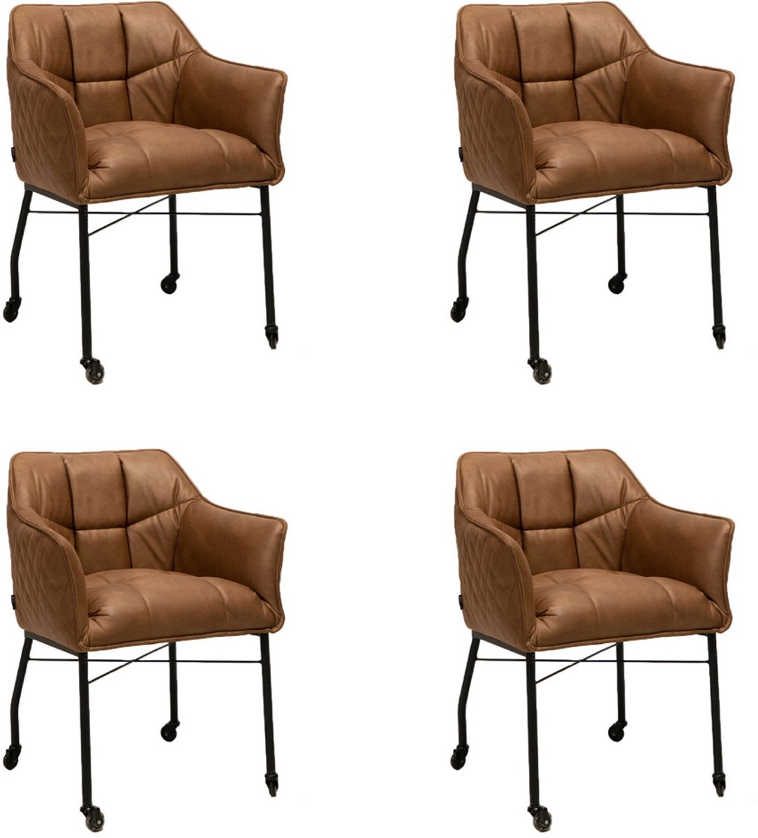 Bronx71 Eetkamerstoel met wieltjes Royce eco-leer cognac - eetkamerstoelen set van 4 - stoel