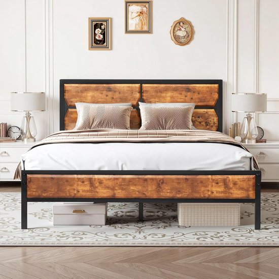 Houten Tweepersoonsbed 140 X 200 Cm Met 2 Lades, Leeslamp En USB-aansluitingen - Massief Hout Mdf Eiken Wit