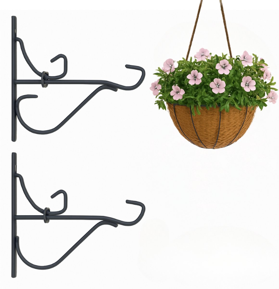 Plantenhanger - Plantenhanger Buiten - 2x Plantenhaak zwart - Muurhaak handig basket - Wandhaak planten buiten - Plantenhanger metaal