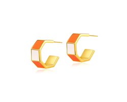 Amalia Oorbellen - Oranje / Goud | 2,5 x 2,5 cm | Stainless Steel | Fashion Favorite