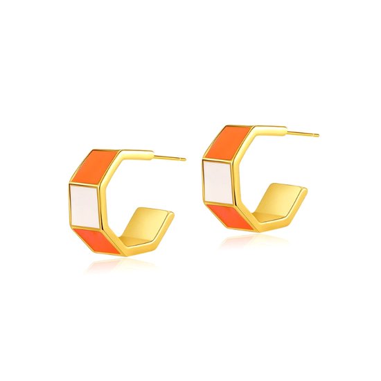 Amalia Oorbellen - Oranje / Goud | 2,5 x 2,5 cm | Stainless Steel | Fashion Favorite