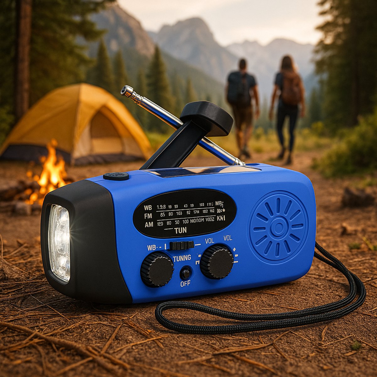 Noodradio - Dynamo Radio - Opwindbare Zaklamp - 2000mAh - Solar Opwindbaar - Emergency Radio - Opwindbare Zaklamp - Blauw