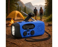 Noodradio - Dynamo Radio - Opwindbare Zaklamp - 2000mAh - Solar Opwindbaar - Emergency Radio - Opwindbare Zaklamp - Blauw