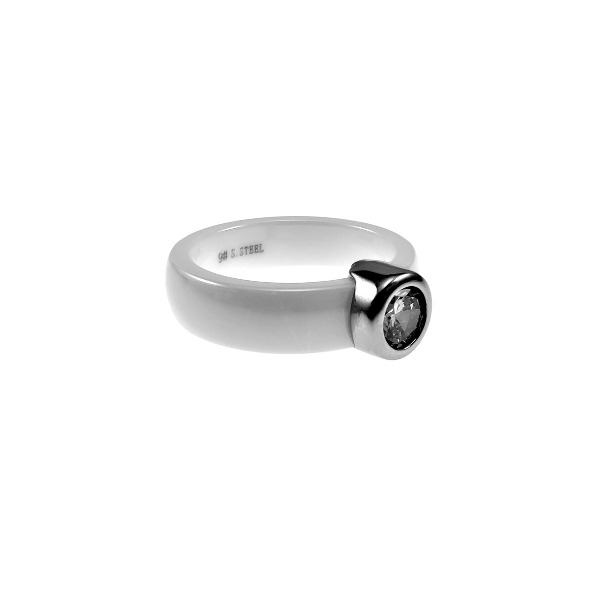 Witte keramieken Ring Dames - Keramiek en Stalen - Ring met Zirkonia