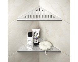 Hoekige Doucheplank Set - 304 Roestvrij Staal - Badkamer Rek met Roosterontwerp voor Tegelwanden - Installatieplank voor Badkamerrenovatie - Geborsteld, 254 mm, Set van 2