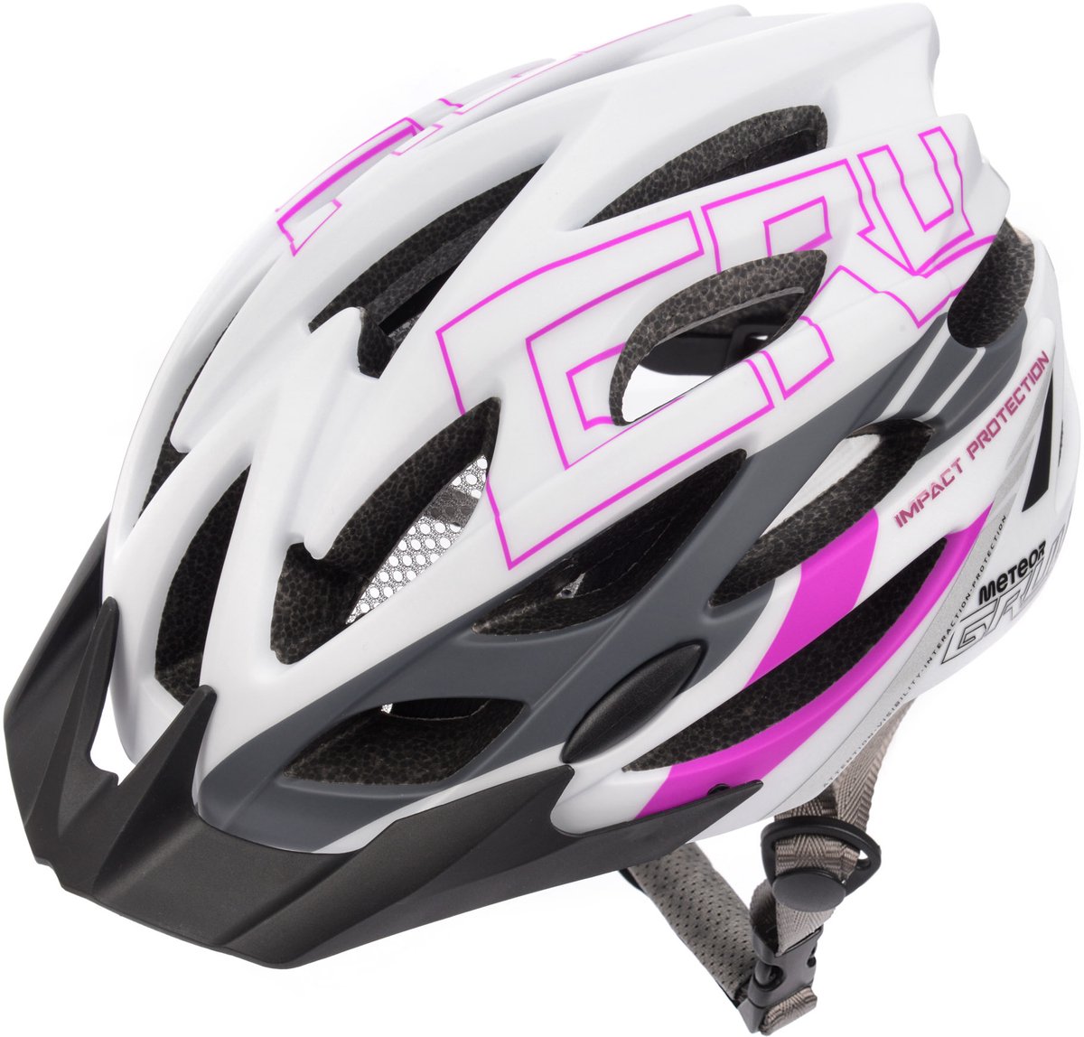 Meteor - Fietshelm - Gruver - maat L 58-61 cm wit/grijs/aubergine