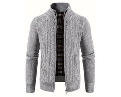 Herentrui met gedraaide gebreide stof, effen kleur, opstaande kraag, ritsluiting, casual warme kleding, buitenkleding.