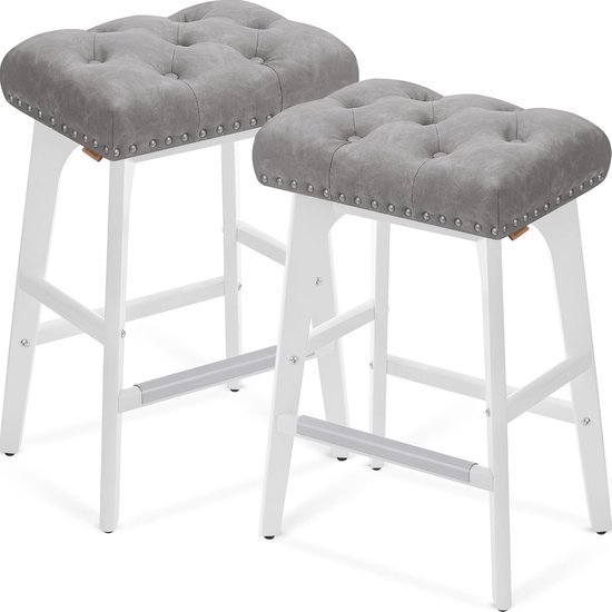 WOLTU Wit Barkrukken Barstoelen Set van 2 Stal Houten Poten Kunstleer met Rugleuning En Voetensteun,BH45ws-2
