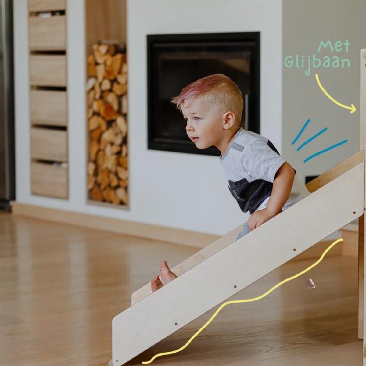 Zonovi Leertoren- Montessori Keukentrap - Learning Tower - Speeltafel - Kindertafel - Kinder trap - Leertoren - Keuken toren - Keukenhulp - Leerstoel - Met Glijbaan - Voor Peuters - Opvouwbaar - Inklapbaar - 3 in 1 - Hout - Inclusief Antislip Strips — afbeelding 3