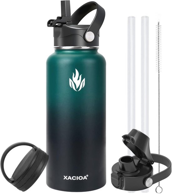 Geïsoleerde Waterfles 40 Oz Met 2-in-1 Rietje En Uitloopdeksel Lekvrij Bpa Vrij Dubbelwandig Rvs Ideaal Voor Sport Gym Reizen En School