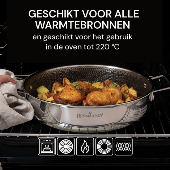 ROSMARINO Professionele wokpan, 30 cm, wok met uitstekende