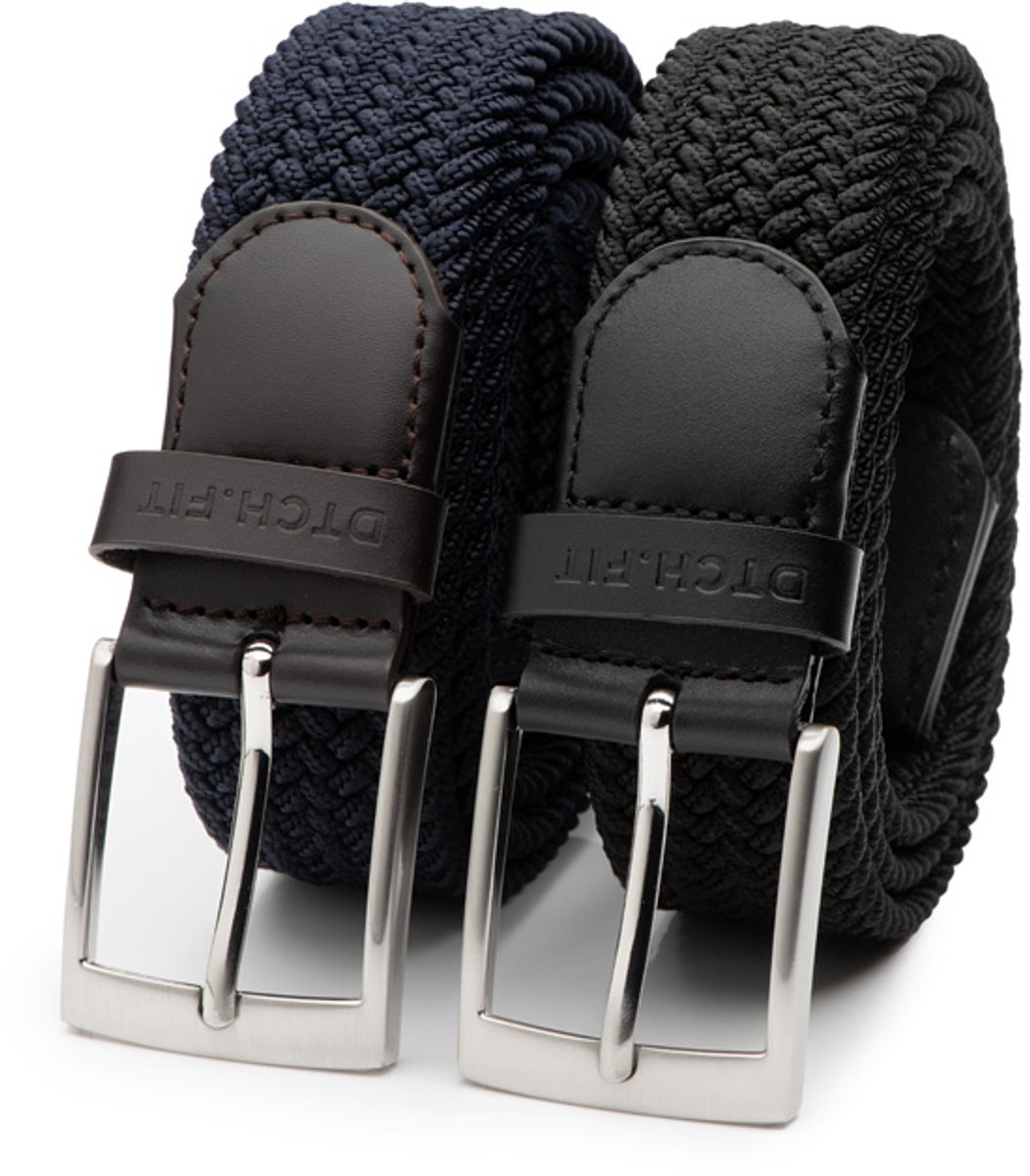 DTCH.FIT Herenriem Elastisch Mylo - Riem Blauw & Zwart - Pantalon & Jeans Broekriem - Golfriem - Riemmaat 85cm - Totale lengte 100cm - 2 Stuks