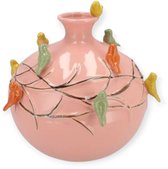 DK Design Vaas Spring birds - roze - keramiek - D14 x H14 cm - bloemenvaas