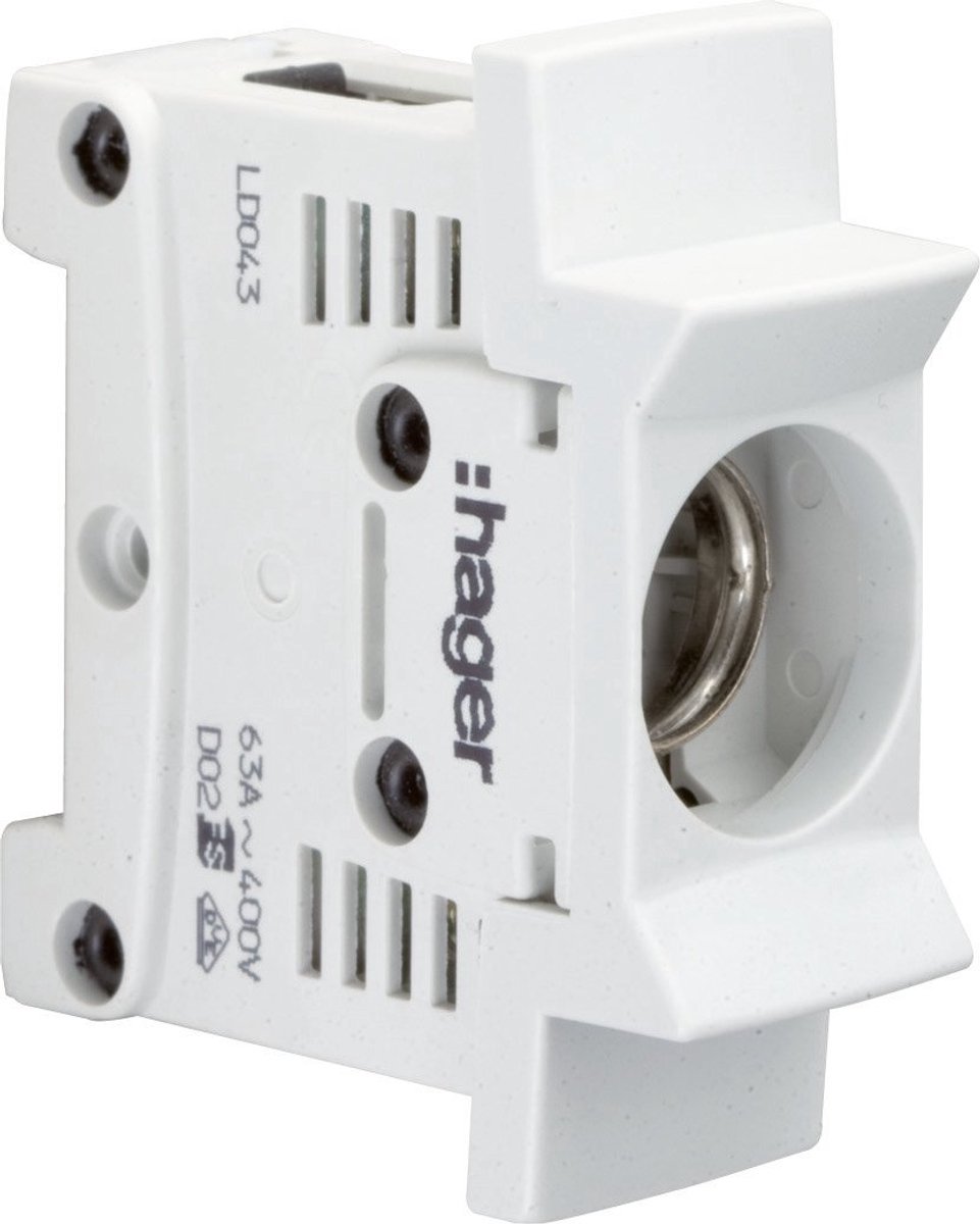 Hager Kunststof zekeringvoet D02 E18 63A 1-polig DIN-rail kooiklem afdekking - LD043