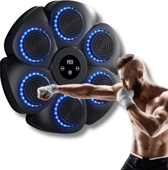 BDGoods® - Boksmachine - Boxing Machine - Boksen - Bluetooth - Boksmachine met Muziek - Boxmachine - Smart Music Boxing Machine - 9 Niveau - 18 Snelheden - Bokszak - Boksbal - Zwart en Blauw - Digitaal - voor Volwassenen en Kinderen - 2025 Model