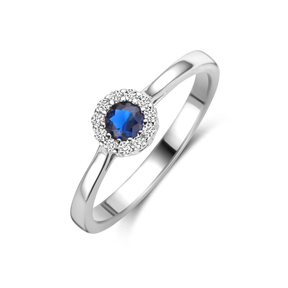 Zilveren Gerhodineerde Ring Saffier Zirkonia 1341430
