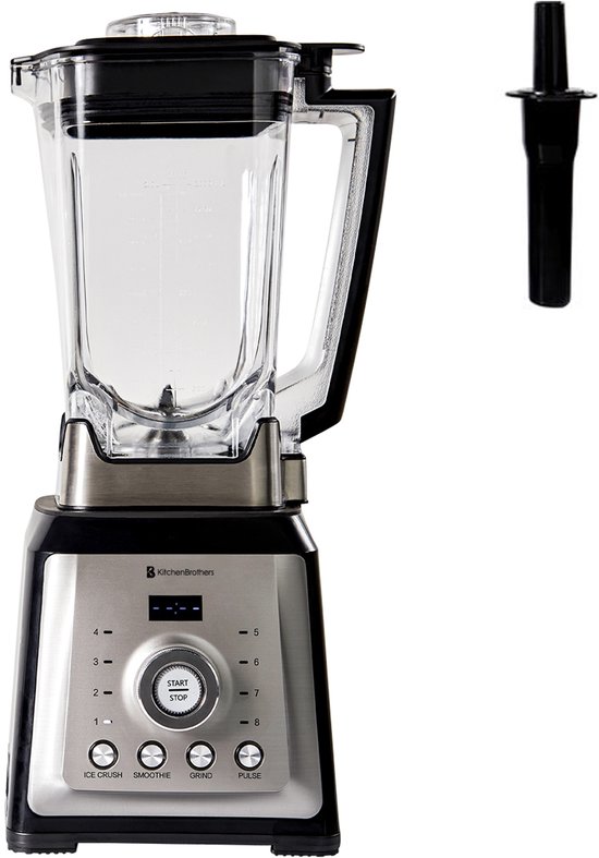 KitchenBrothers Power Blender - 2000W - 2L - Smoothies - IJscrusher - 8 Standen - 4 Snelheden - RVS