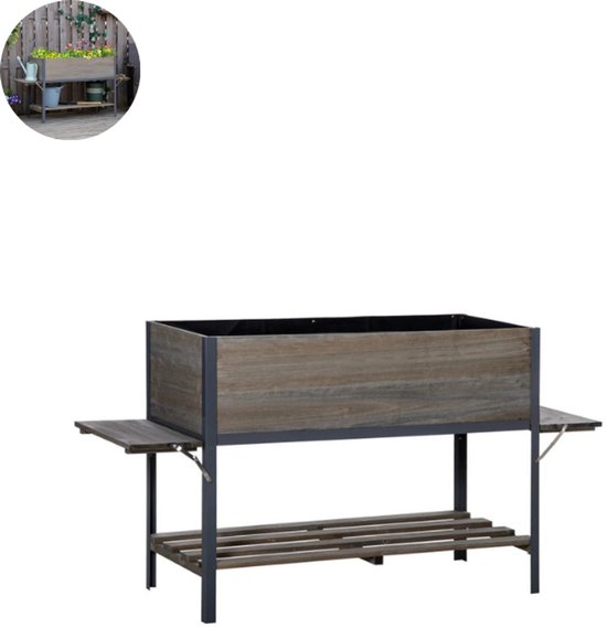 Bacs à herbes d'extérieur - Table de culture - Bac potager - Sur pieds - Terrasse - Résistant aux intempéries - Jardinières - 100 litres - Bois de pin